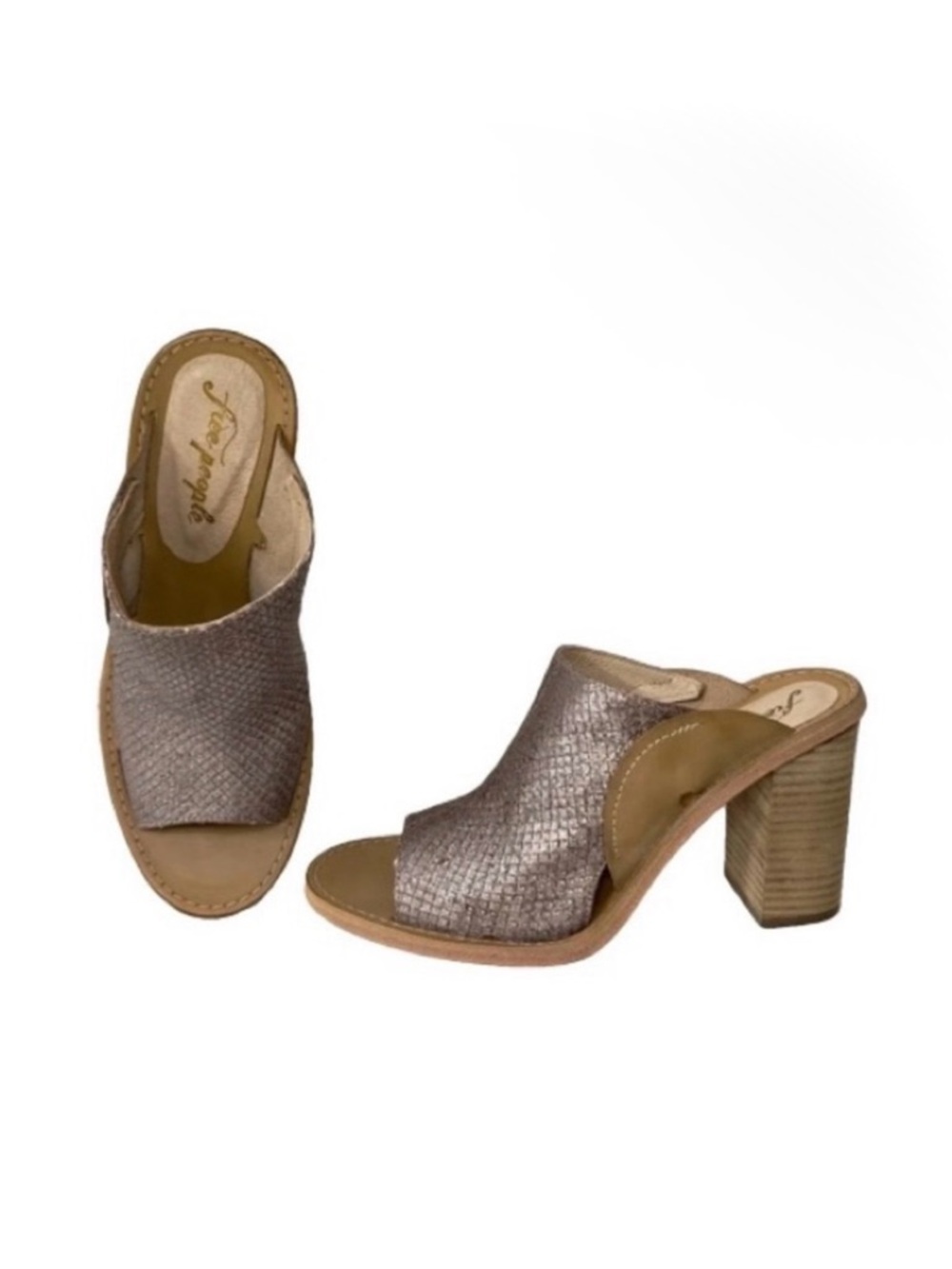 Free People Mule/Sandal Heels Open Toe Snakeskin Embossed Leather NEW